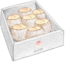 箱に入っている7つの桃のイラスト